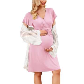 Ekouaer Women's Short Sleeve Maternity Dress Nursing Nightgowns Pregnant Dresses (Pink, S)