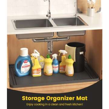 Under Sink Mats for Kitchen Waterproof, 34" X 22" Or Smaller Cut to Fit Under Sink Drip Tray for Kit...