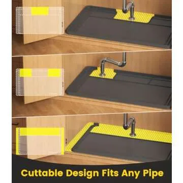 Under Sink Mats for Kitchen Waterproof, 34" X 22" Or Smaller Cut to Fit Under Sink Drip Tray for Kitchen Bathroom Cabinets, Silicone Liner Hold Up to 3.3 Gallons Liquid - Grey