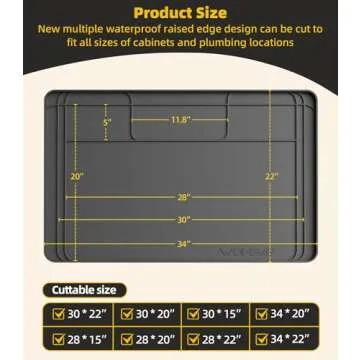 Under Sink Mats for Kitchen Waterproof, 34" X 22" Or Smaller Cut to Fit Under Sink Drip Tray for Kitchen Bathroom Cabinets, Silicone Liner Hold Up to 3.3 Gallons Liquid - Grey