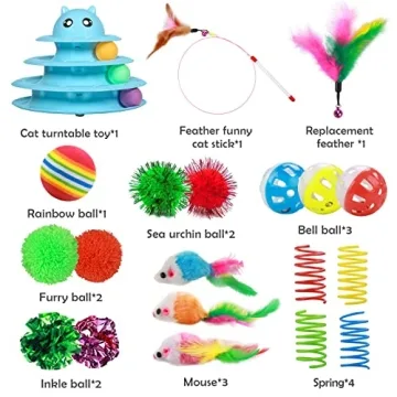 UPSKY 20 PCS Cat Toys - Roller, Teaser & Ball Toy Set