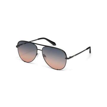 Trendy Quay Aviator Sunglasses - Black Smoke to Coral Extra Large