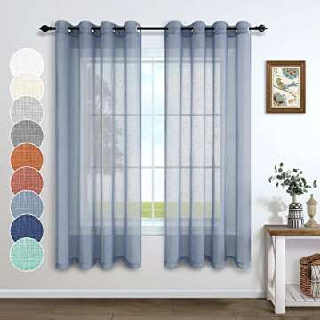 Dusty Blue Sheer Curtains 63 Inch Length for Bedroom 2 Panels Grommet Lightweight Semi Transparent W...