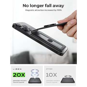 LISEN for Magsafe Wallet RFID [Strongest Magnetic] iPhone Wallet for Apple Wallet Magsafe with Adjustable,Black Accessories for Magsafe Wallet Stand Magnetic Wallet for iPhone 16/15/14/13 Pro Max