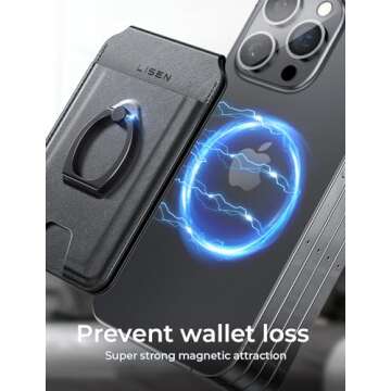 LISEN for Magsafe Wallet RFID [Strongest Magnetic] iPhone Wallet for Apple Wallet Magsafe with Adjustable,Black Accessories for Magsafe Wallet Stand Magnetic Wallet for iPhone 16/15/14/13 Pro Max