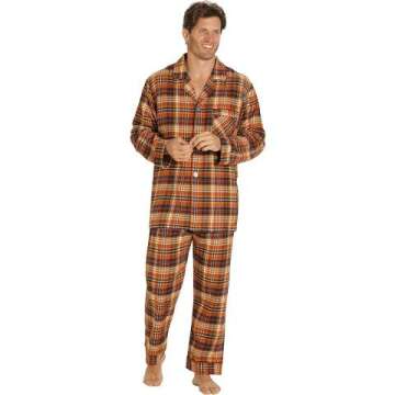 EverDream Men's Long Flannel Cotton Pajamas Set