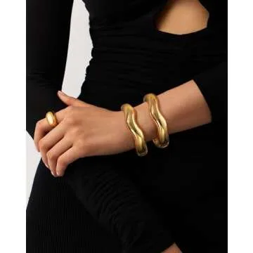 Gold Bangles for Women - Trendy Hinged Cuff Bracelets Set
