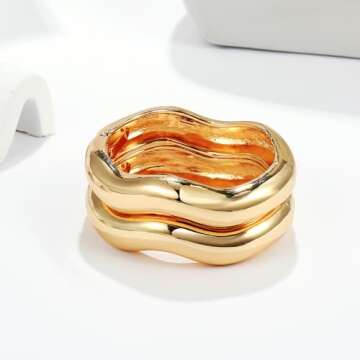 Gold Bangles for Women - Trendy Hinged Cuff Bracelets Set