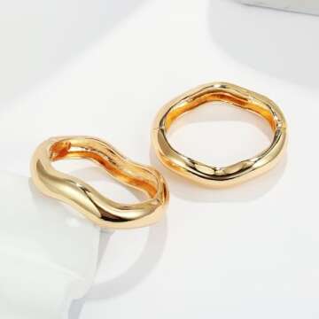 Gold Bangles for Women - Trendy Hinged Cuff Bracelets Set