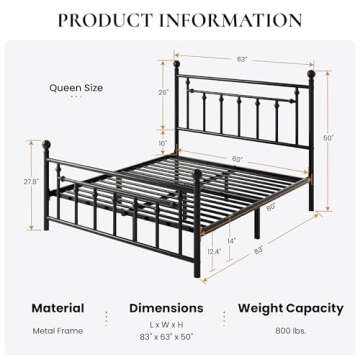 SHA CERLIN 14'' Queen Metal Platform Bed Frame with Victorian Headboard and Storage Solutions
