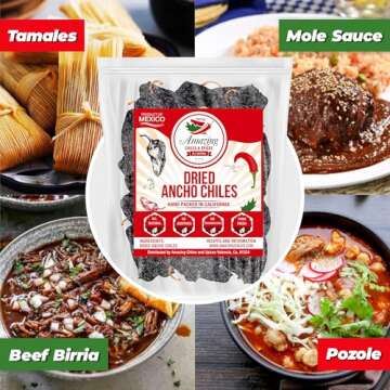 Dried Ancho Chiles Peppers 4 oz – Natural & Premium for Authentic Mexican Mole, Sauces, Stews, Sal...