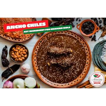 Dried Ancho Chiles Peppers 4 oz – Natural & Premium for Authentic Mexican Mole, Sauces, Stews, Salsas, and More! Sweet & Smoky Flavor with Mild to Medium Heat to Elevate Your Favorite Recipes.