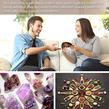 Curawood Crescent Moon Tray - Showcase Your Gems, Healing Stones & Treasures - 6"x3" Wooden Crystal Display Tray, Crystal Holder for Stones Display Shelf, Gemstone Rock Holder Charging Bowl, Walnut, S