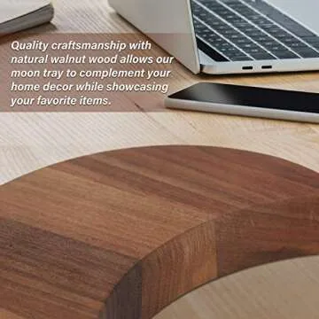 Curawood Crescent Moon Tray - Showcase Your Gems, Healing Stones & Treasures - 6"x3" Wooden Crystal Display Tray, Crystal Holder for Stones Display Shelf, Gemstone Rock Holder Charging Bowl, Walnut, S