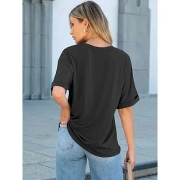 ANRABESS Women Oversized T Shirts Short Sleeve Summer Tops Casual Loose Basic Tee Shirts 2025 Trendy Clothes with Pocket Black Large