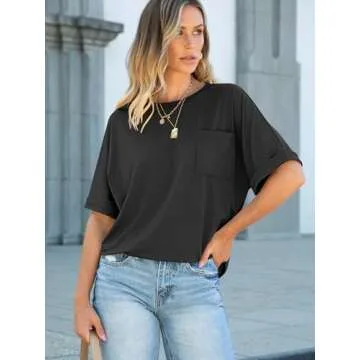 ANRABESS Women Oversized T Shirts Short Sleeve Summer Tops Casual Loose Basic Tee Shirts 2025 Trendy Clothes with Pocket Black Large