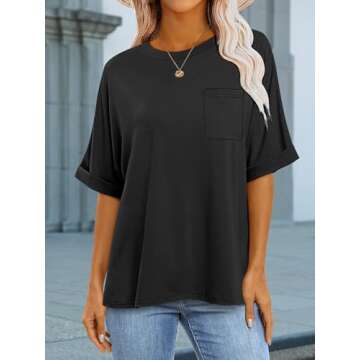 ANRABESS Women Oversized T Shirts Short Sleeve Summer Tops Casual Loose Basic Tee Shirts 2025 Trendy Clothes with Pocket Black Large