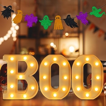 Halloween Decorations - Led Marquee Light up Letters “Boo” Lights + Ghost Banner for Home Indoor...