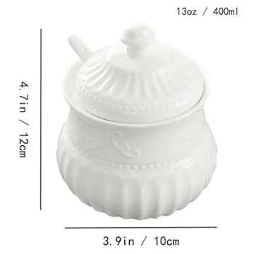 FUYU Relief White Ceramic Creamer and Sugar Bowl Set