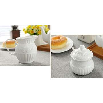 FUYU Relief White Ceramic Creamer and Sugar Bowl Set