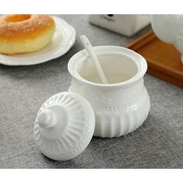 FUYU Relief White Ceramic Creamer and Sugar Bowl Set