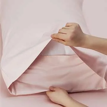 Bedsure Queen Sheet Set, Cooling Sheets for Queen Size Bed Set, Rayon Derived from Bamboo, Breathable & Soft Deep Pocket Up to 16 Inches, Hotel Luxury Silky Bedding, Bedsheet & Pillowcases, Pink