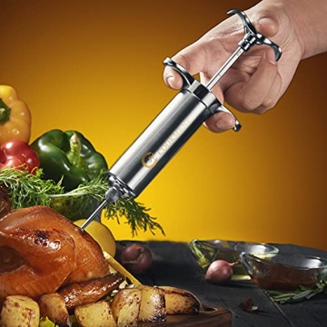 Meat Injector Syringe with 3 Needles and Travel Case