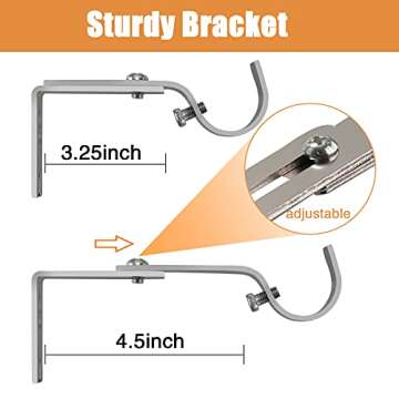 SANDEGOO Adjustable Brackets for Curtain Rod, 1” Heavy Duty Curtain Rod Holder Set of 2 for Bedroom Living Room Kitchen (2PCS, Silver)