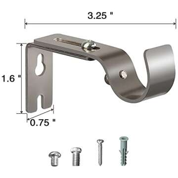 SANDEGOO Adjustable Brackets for Curtain Rod, 1” Heavy Duty Curtain Rod Holder Set of 2 for Bedroom Living Room Kitchen (2PCS, Silver)