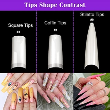 Coffin Nail Tips Natural - ECBASKET 500pcs Acrylic Nail Tips