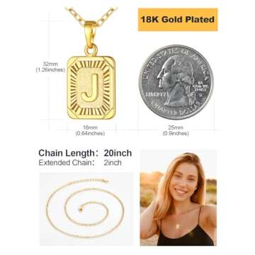 U7 A-Z 26 Letters Pendant Men Womens Fashion Monogram Jewelry 18K Gold Plated Square Pendants Capital Initial J Necklace