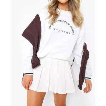 SCKTOO Womens Girl High Waisted Pleated Tennis Skirt School A-Line Skater Skirts with Lining Shorts (White,X-Large)