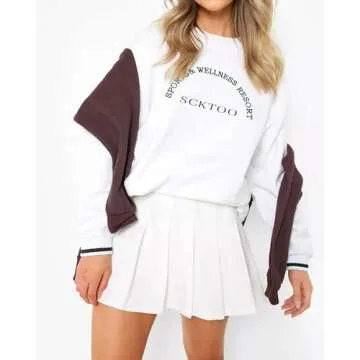 SCKTOO Womens Girl High Waisted Pleated Tennis Skirt School A-Line Skater Skirts with Lining Shorts (White,X-Large)