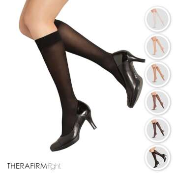 THERAFIRMLIGHT Women's Knee High Support Stockings - 10-15mmHg Compression Nylons (Bronze, Large)