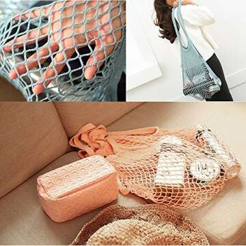 Flyou 2Pcs Eco-Friendly Mesh Cotton Shopping Tote