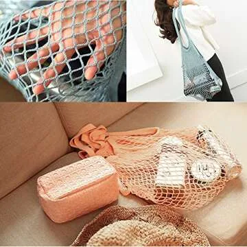 Flyou 2Pcs Eco-Friendly Mesh Cotton Shopping Tote