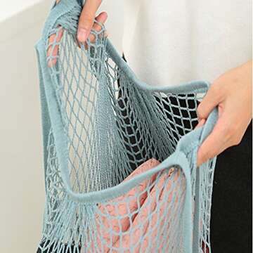 Flyou 2Pcs Eco-Friendly Mesh Cotton Shopping Tote