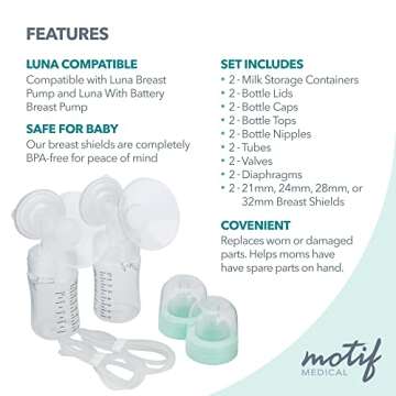 Motif Medical, Luna Double Pumping Kit, Replacement Parts for Breast Pump - Medium 28mm