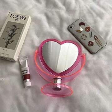 Adorable Heart-Shaped Acrylic Double Side Makeup Mirror for All Ages
