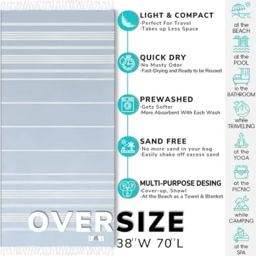 EPHESUS Turkish Beach Towel - Lightweight Quick Dry