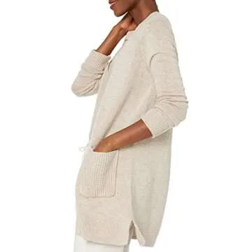 Amazon Essentials Women's Long-Sleeve Jersey Stitch Open-Front Cardigan, Oatmeal Heather, Medium