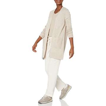 Amazon Essentials Women's Long-Sleeve Jersey Stitch Open-Front Cardigan, Oatmeal Heather, Medium