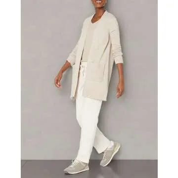 Amazon Essentials Women's Long-Sleeve Jersey Stitch Open-Front Cardigan, Oatmeal Heather, Medium