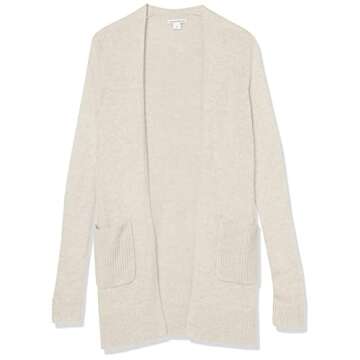 Amazon Essentials Women's Long-Sleeve Jersey Stitch Open-Front Cardigan, Oatmeal Heather, Medium