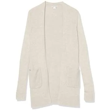 Amazon Essentials Women's Long-Sleeve Jersey Stitch Open-Front Cardigan, Oatmeal Heather, Medium