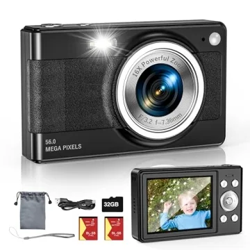 Upgrade Digital Camera, 56MP FHD 1080P Camera for Kids with 16x Zoom Anti Shake, Kid Camera with 32G...