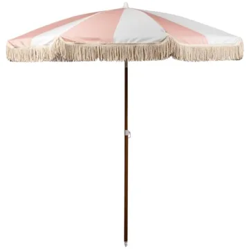 BEACH STATE Summerland 6.5 Feet Beach Umbrella with Fringe - Outdoor Umbrella - UV50+ Sun Protection...