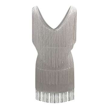 Oplxuo Cocktail Dresses for Women Sexy Deep V-Neck All-Over Fringe Spaghetti Straps Dress Sequins Feather Prom Party Dress