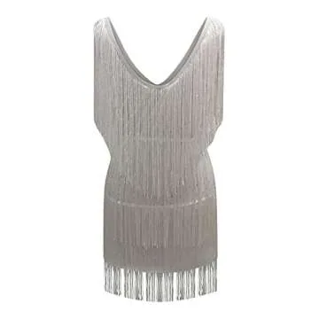 Oplxuo Cocktail Dresses for Women Sexy Deep V-Neck All-Over Fringe Spaghetti Straps Dress Sequins Feather Prom Party Dress