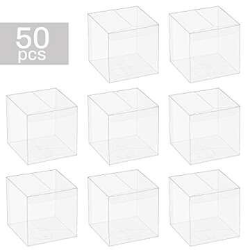 Oomcu 50 Pack Clear Plastic Favor Boxes,Transparent Macaron Cupcake Chocolate Candy Soap Gift Single Individual Packaging Boxes for Christmas Valentine Wedding Party (3" x 3" x 3")